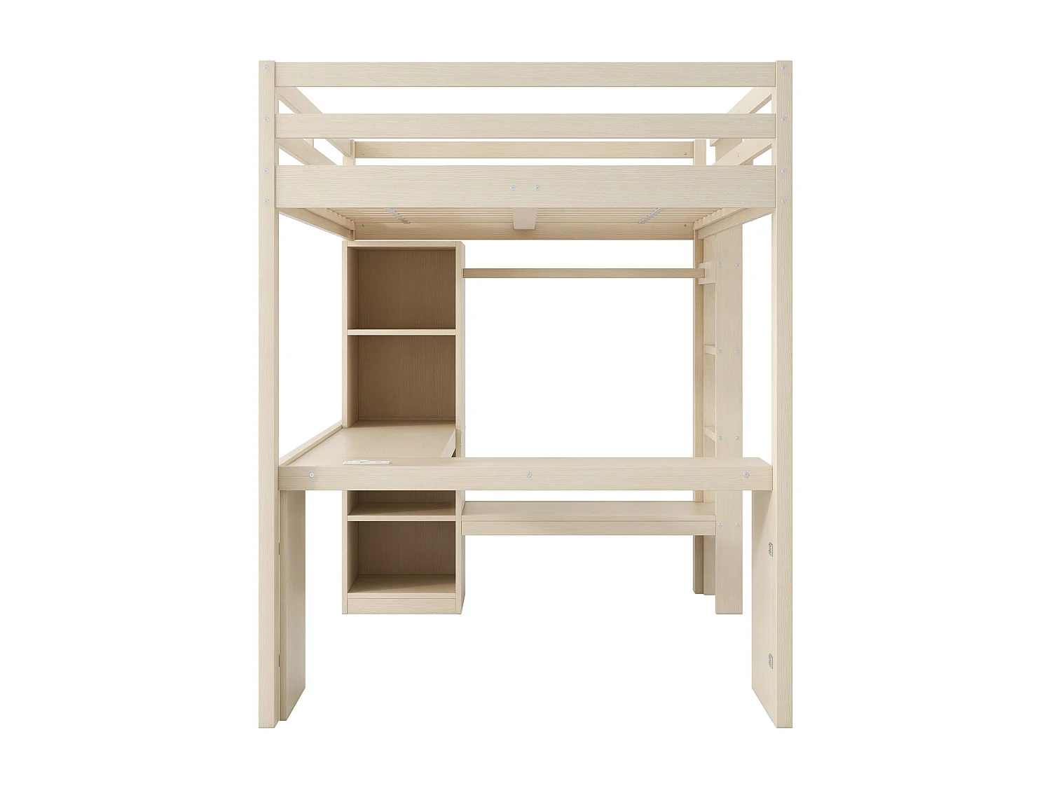 Lit mezzanine pour enfant - 140 x 200 cm - avec étagères + bureau + Leds + USB - bois + MDF - naturel