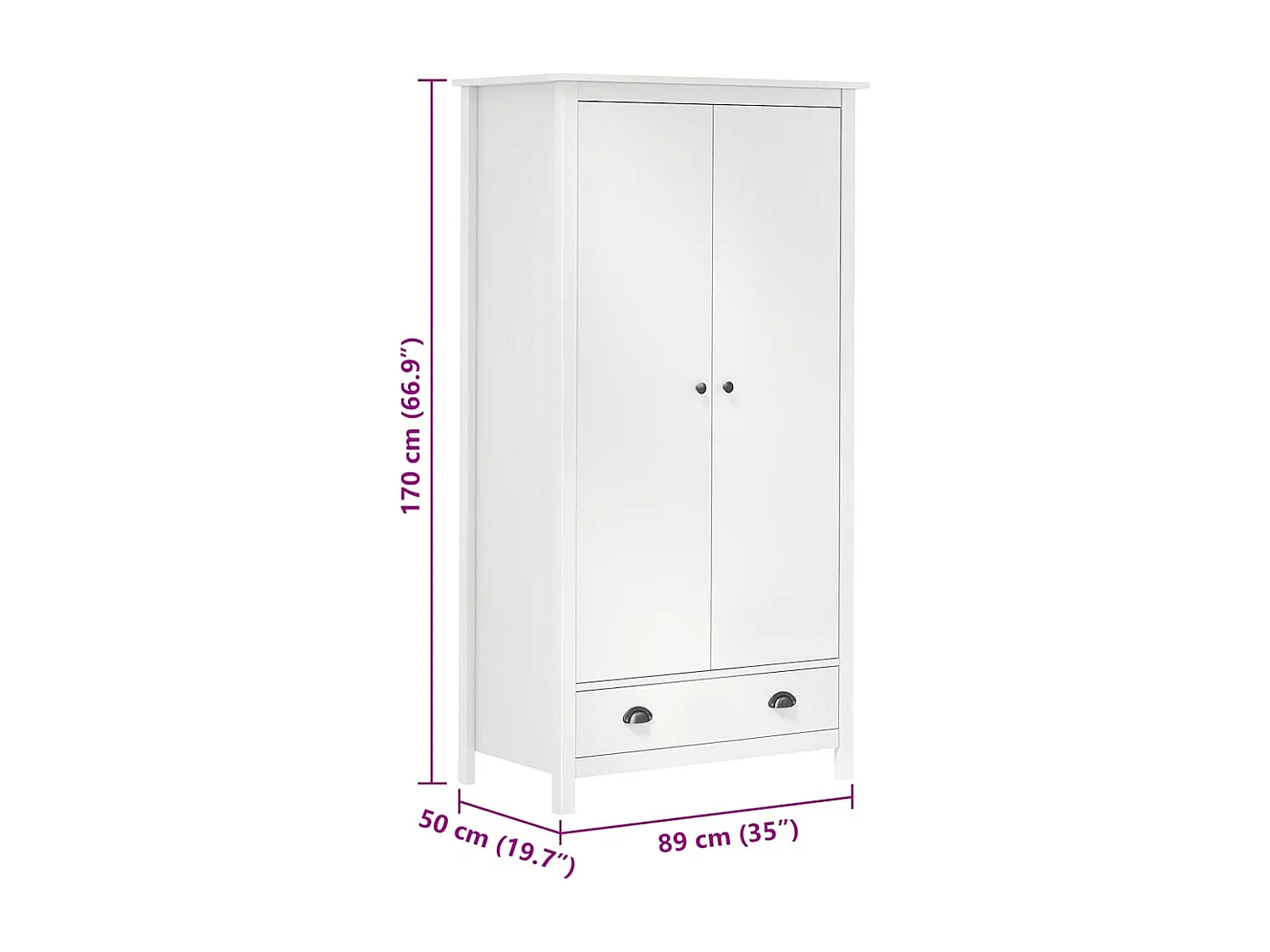Garde-robe à 2 portes Hill Blanc 89x50x170cm Bois de pin solide