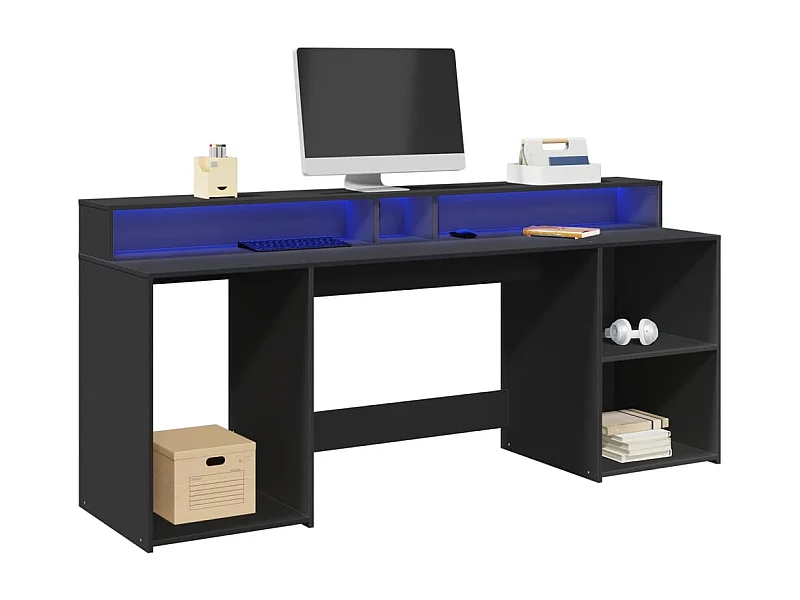 Bureau met LED-verlichting zwart 200x55x91 cm bewerkt hout
