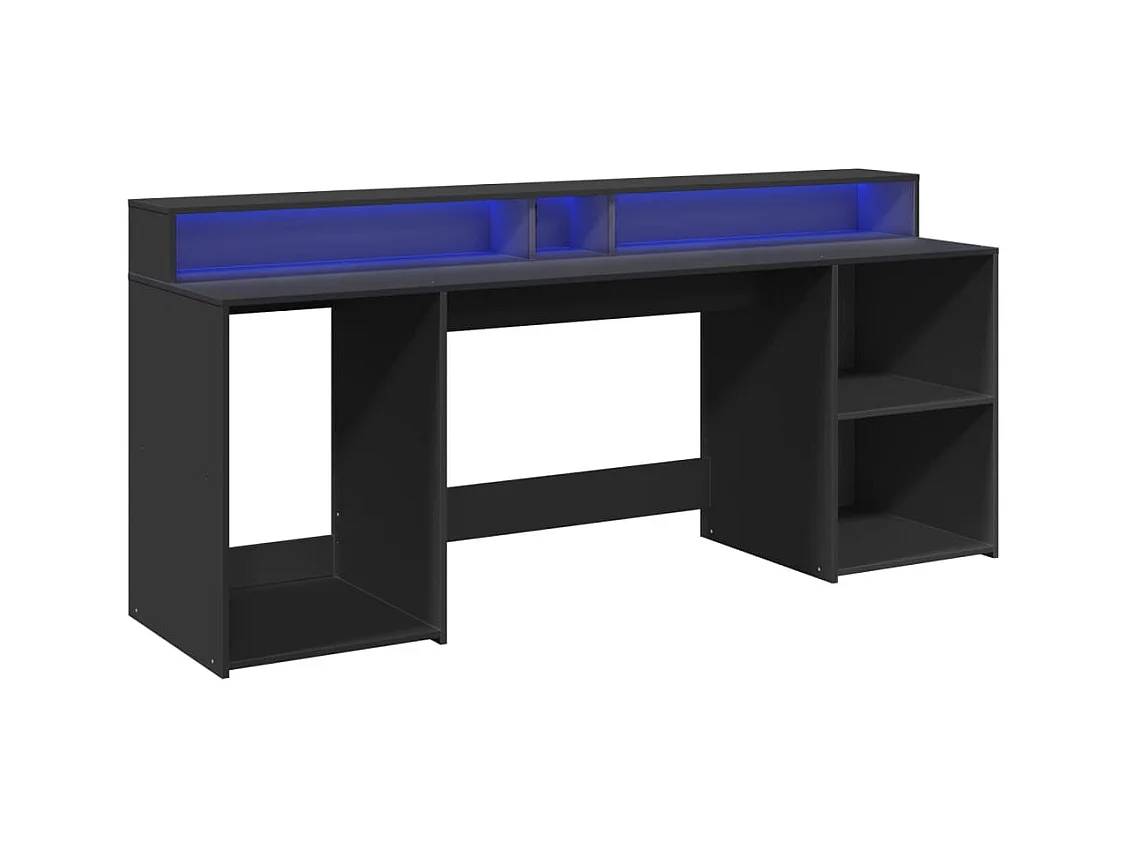 Escritorio con luces LED negro 200x55x91 cm madera de ingeniería
