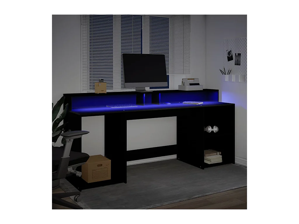 Escritorio con luces LED negro 200x55x91 cm madera de ingeniería