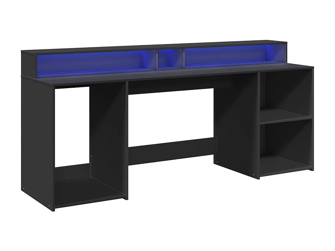 Escritorio con luces LED negro 200x55x91 cm madera de ingeniería