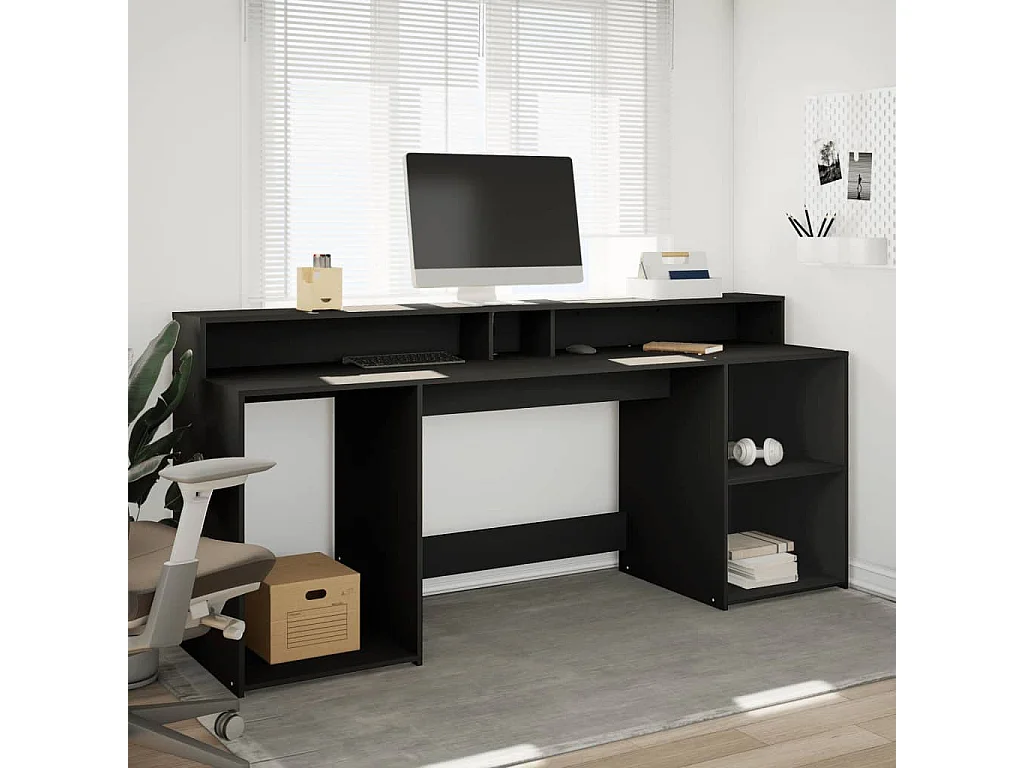 Escritorio con luces LED negro 200x55x91 cm madera de ingeniería