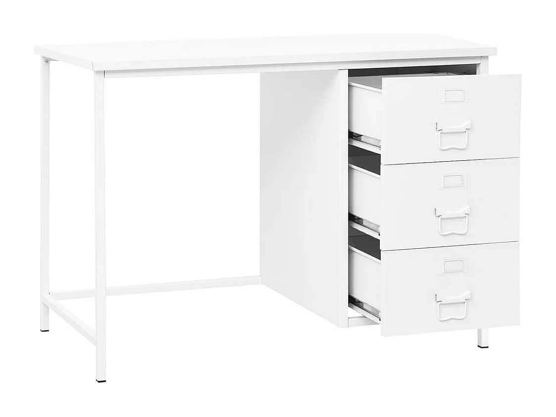 Scrivania industriale con cassetti Bianco 105x52x75 cm Acciaio