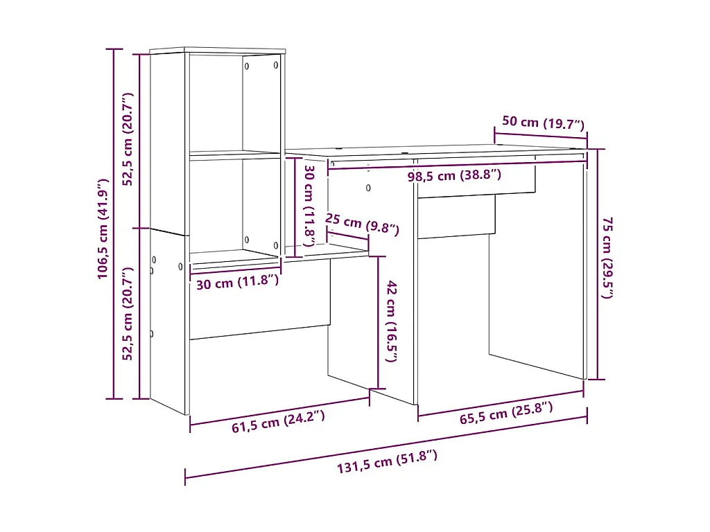 Scrivania bianca 131,5 x 50 x 106,5 cm in legno ingegnerizzato
