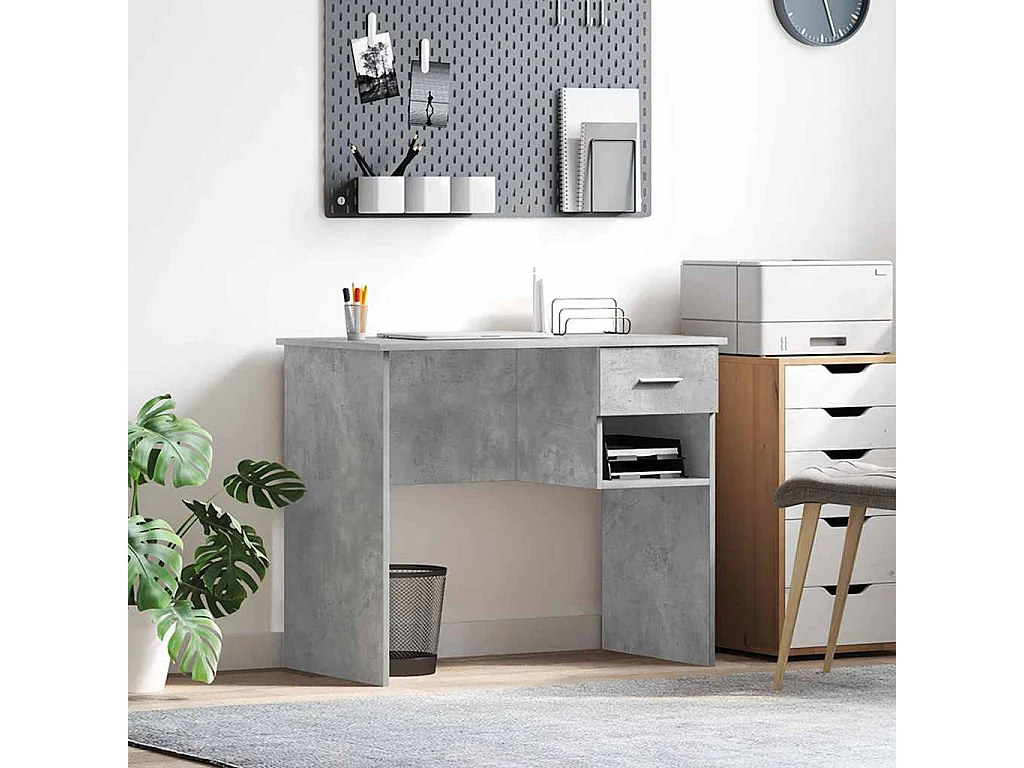 Betongrauer Schreibtisch 90 x 49,5 x 75 cm Holzwerkstoff