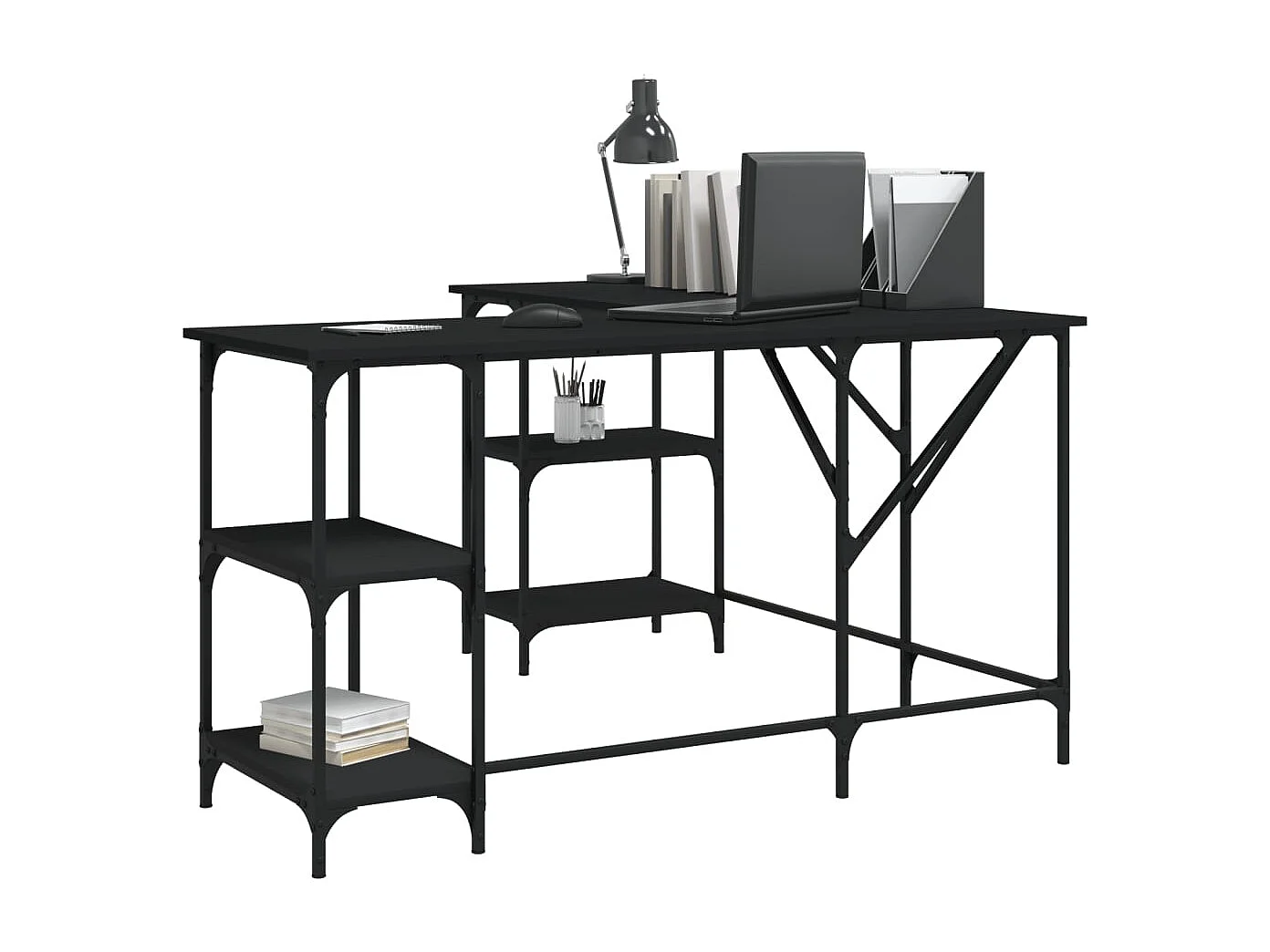 Escritorio negro 139x139x75 cm madera de ingeniería