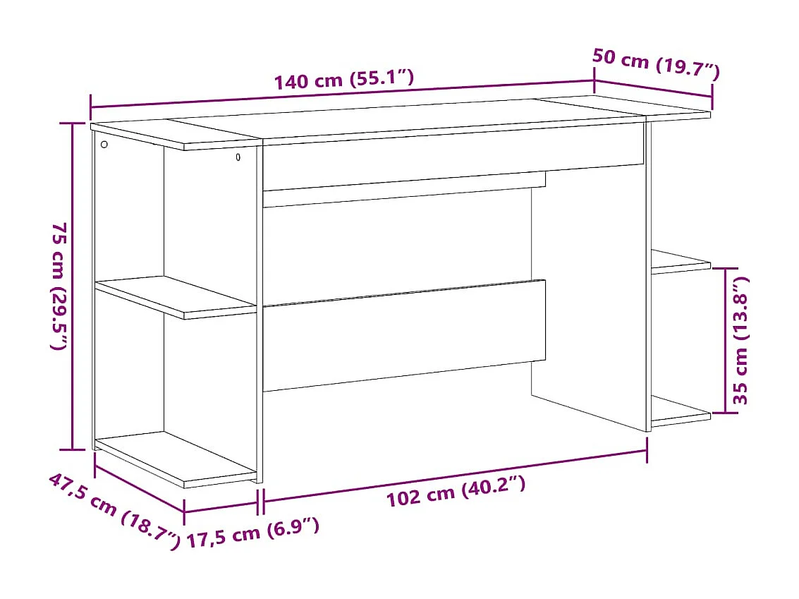 Escritorio de roble Sonoma 140x50x75 cm madera de ingeniería