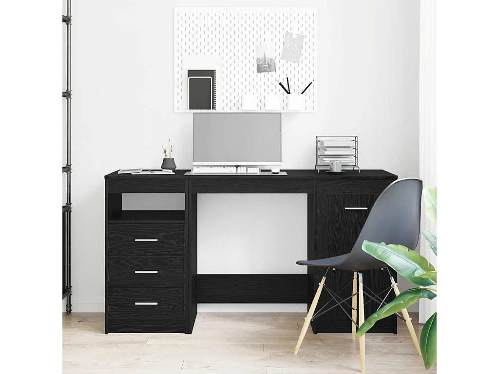 Bureau avec porte Chêne noir 140 x 50 x 76 cm Bois d'ingénierie