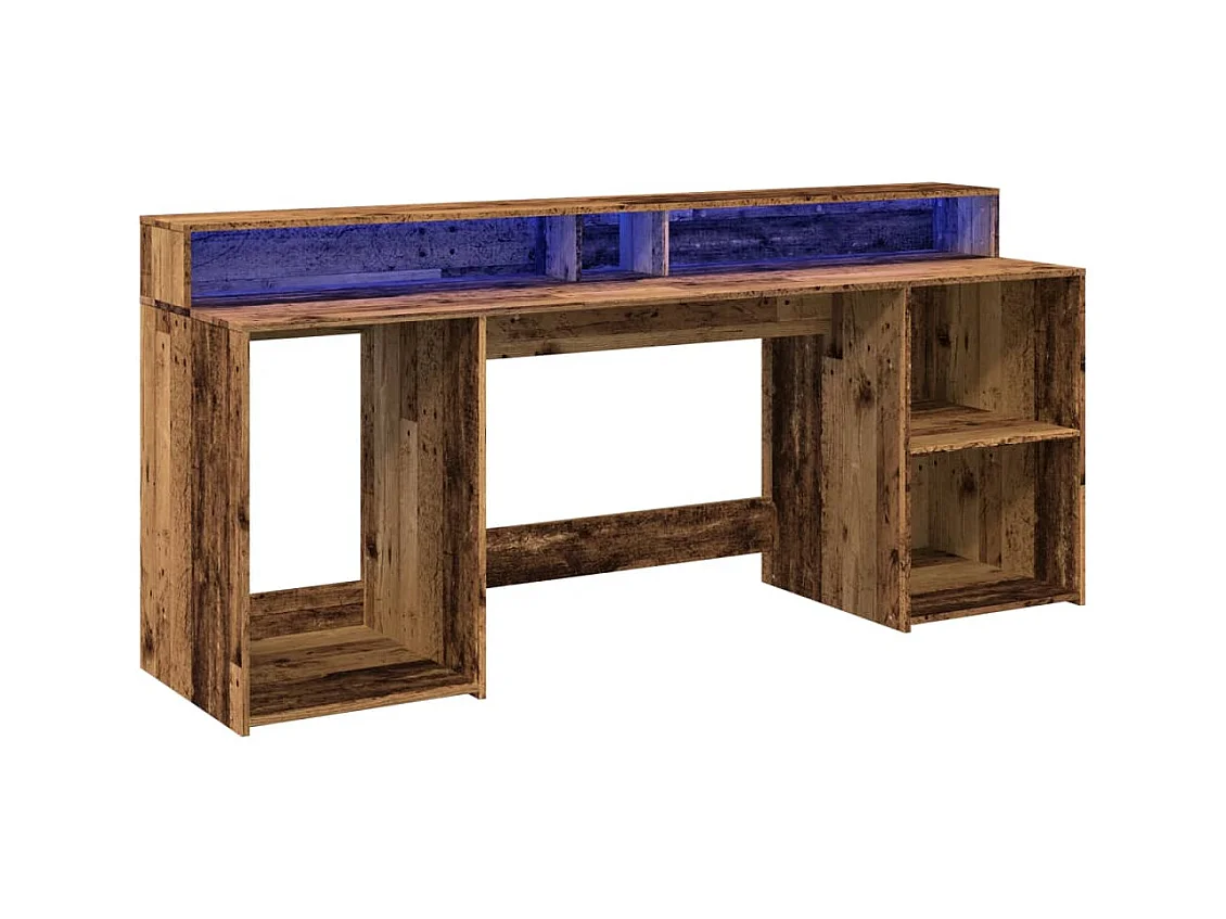 Bureau met ledverlichting oud hout bewerkt hout