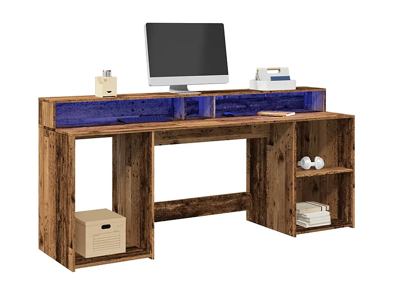 Scrivania con luci a LED in legno vecchio, legno ingegnerizzato