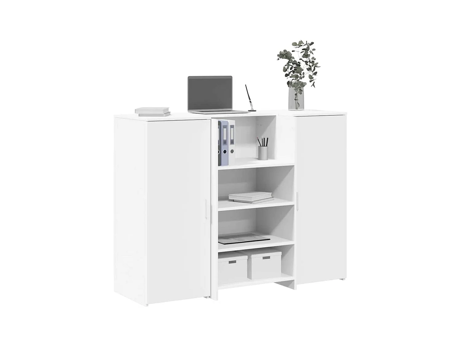 Banco reception bianco 135x50x103,5 cm in legno ingegnerizzato