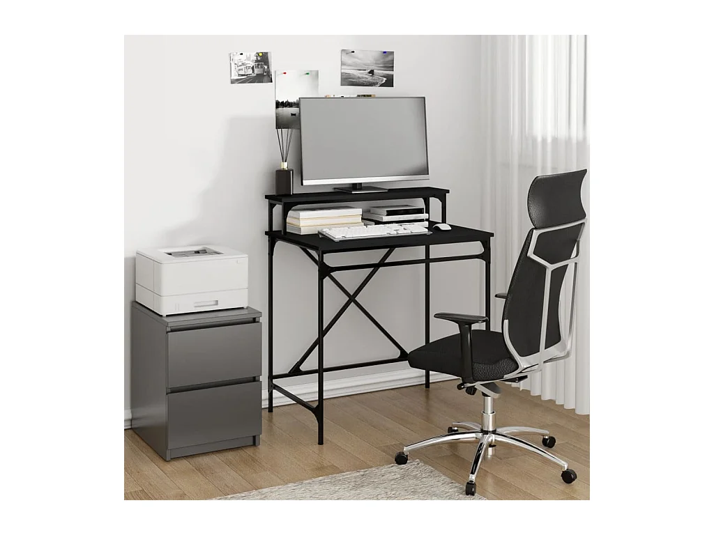 Bureau noir 80x50x90 cm bois d'ingénierie et fer