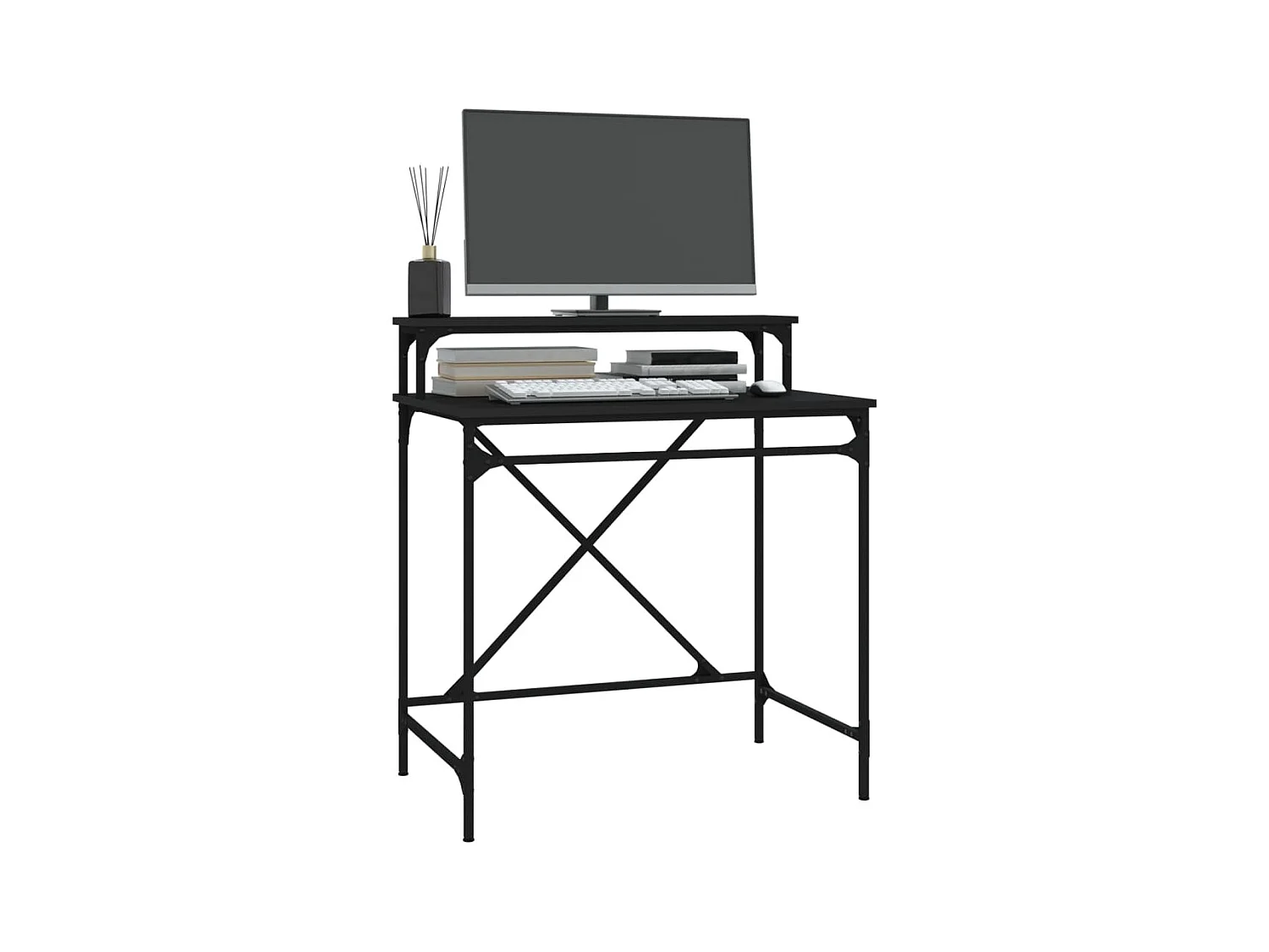 Bureau noir 80x50x90 cm bois d'ingénierie et fer