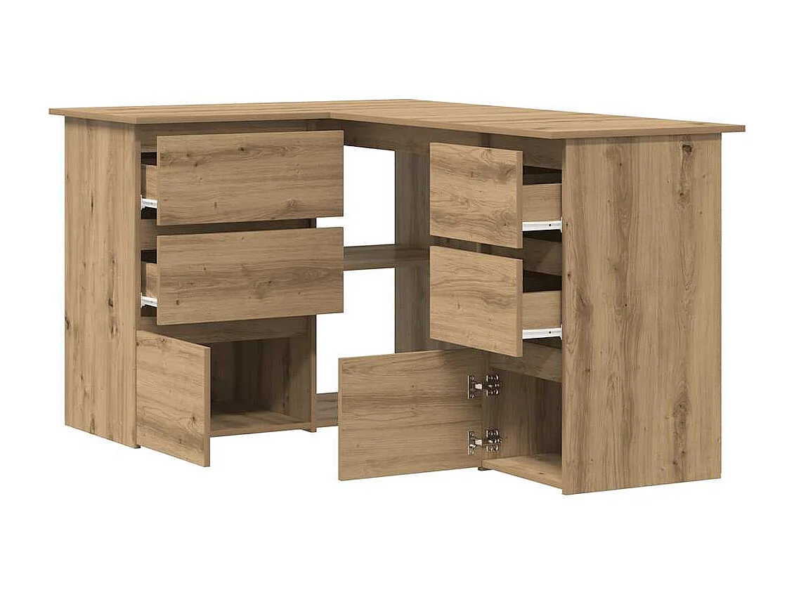 Handgemaakt eikenhouten hoekbureau 145x100x76 cm bewerkt hout