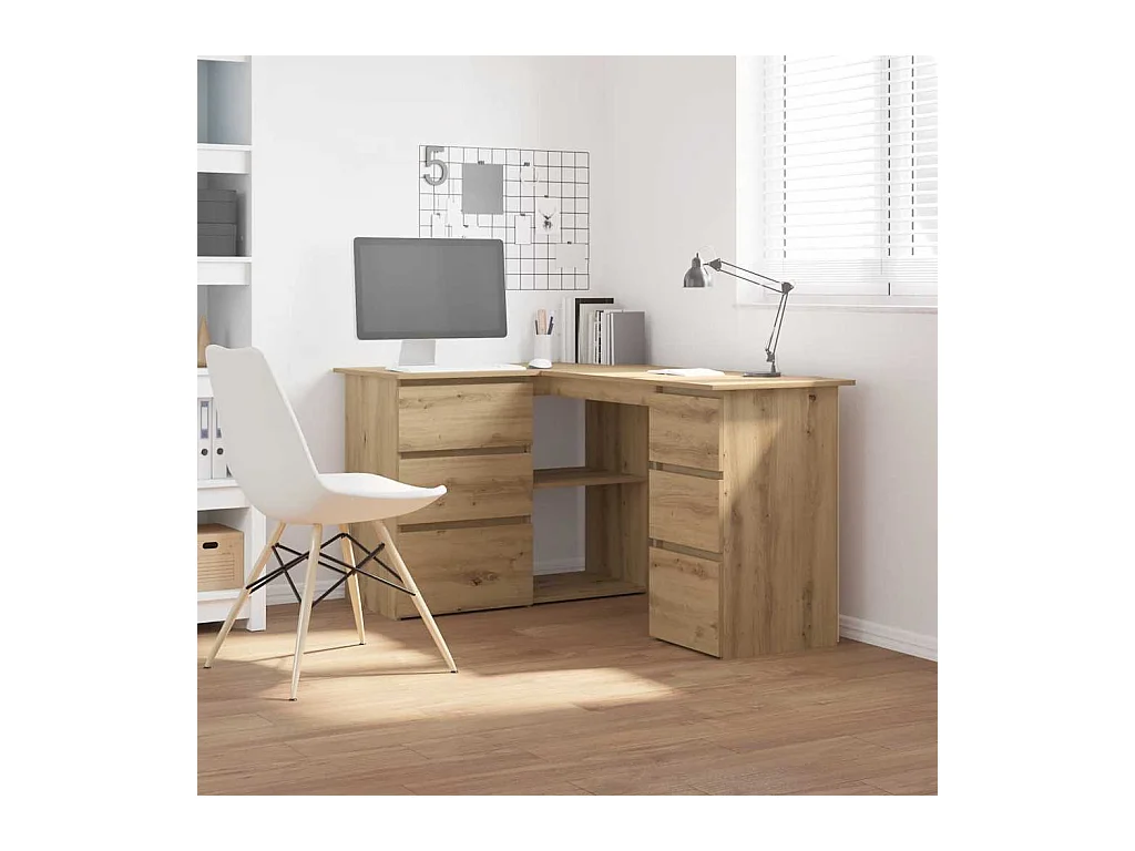 Bureau d'angle chêne artisanal 145x100x76 cm bois d'ingénierie