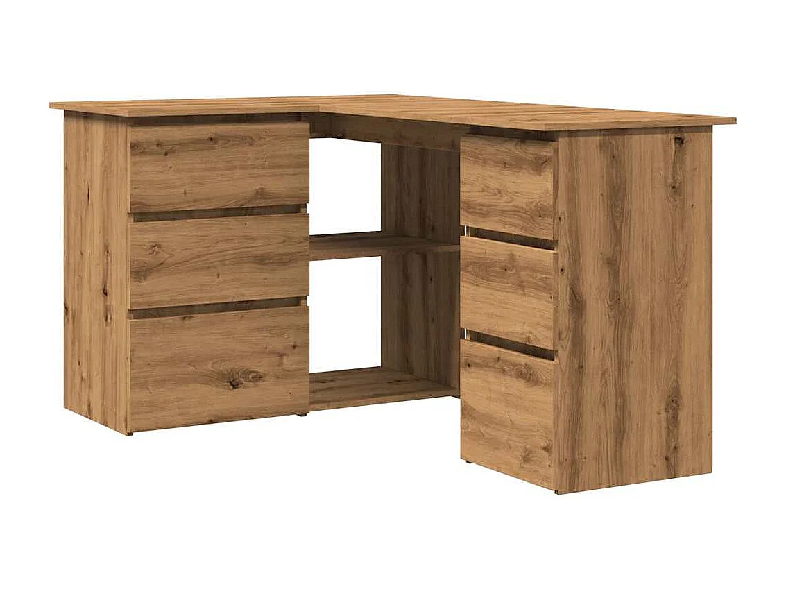 Bureau d'angle chêne artisanal 145x100x76 cm bois d'ingénierie
