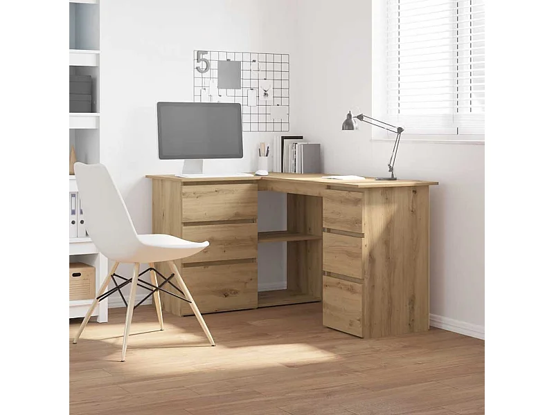 Scrivania angolare in rovere realizzata a mano 145x100x76 cm in legno ingegnerizzato