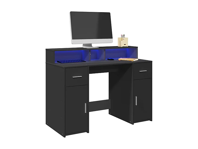 Bureau met LED-verlichting zwart 120x55x91 cm bewerkt hout