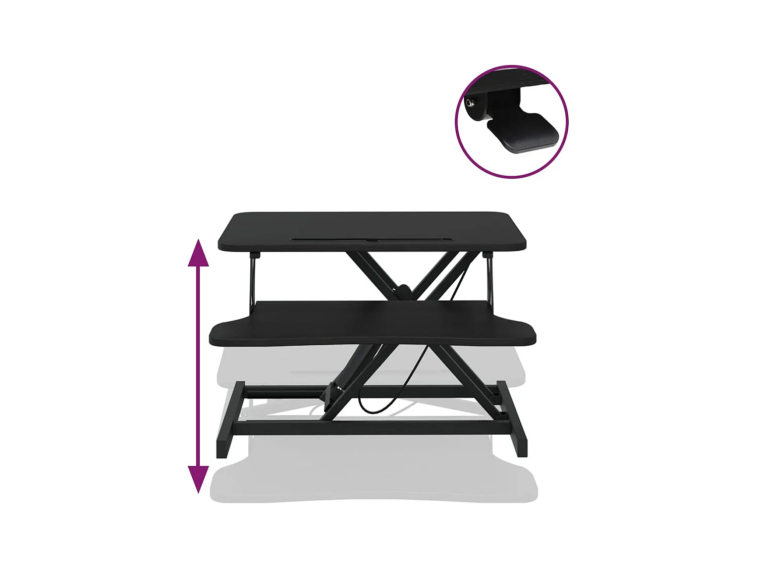 Bureau de travail réglable 60x40x(13-41,5) cm Acier et bois