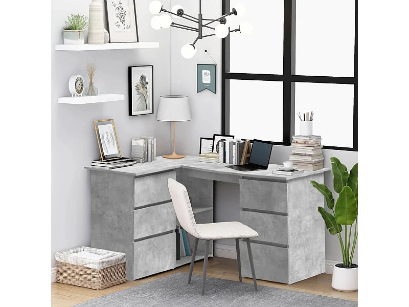 Scrivania angolare grigio cemento 145x100x76 cm in legno ingegnerizzato
