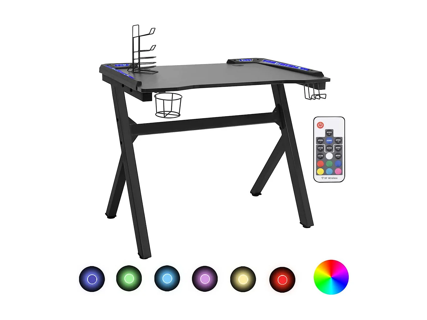 Escritorio para juegos LED en forma de Y negro 90x60x75 cm