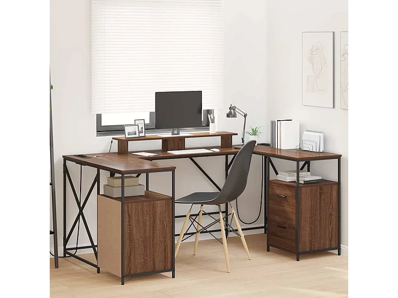 Bruin eiken bureau 182 x 101 x 87,5 cm bewerkt hout