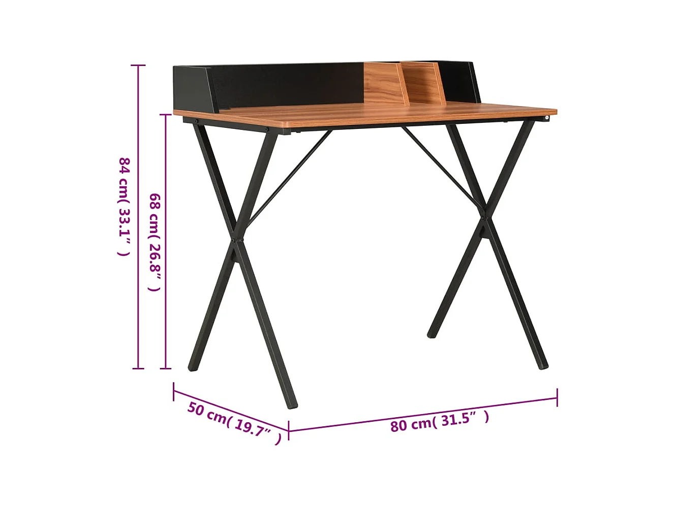 Zwart en bruin bureau 80x50x84 cm
