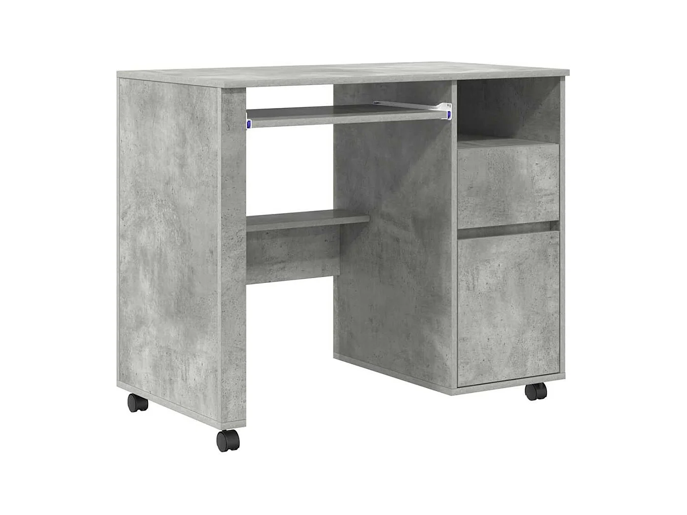 Scrivania con ruote e cassetto, Rovere Cemento, 91 x 50 x 77 cm