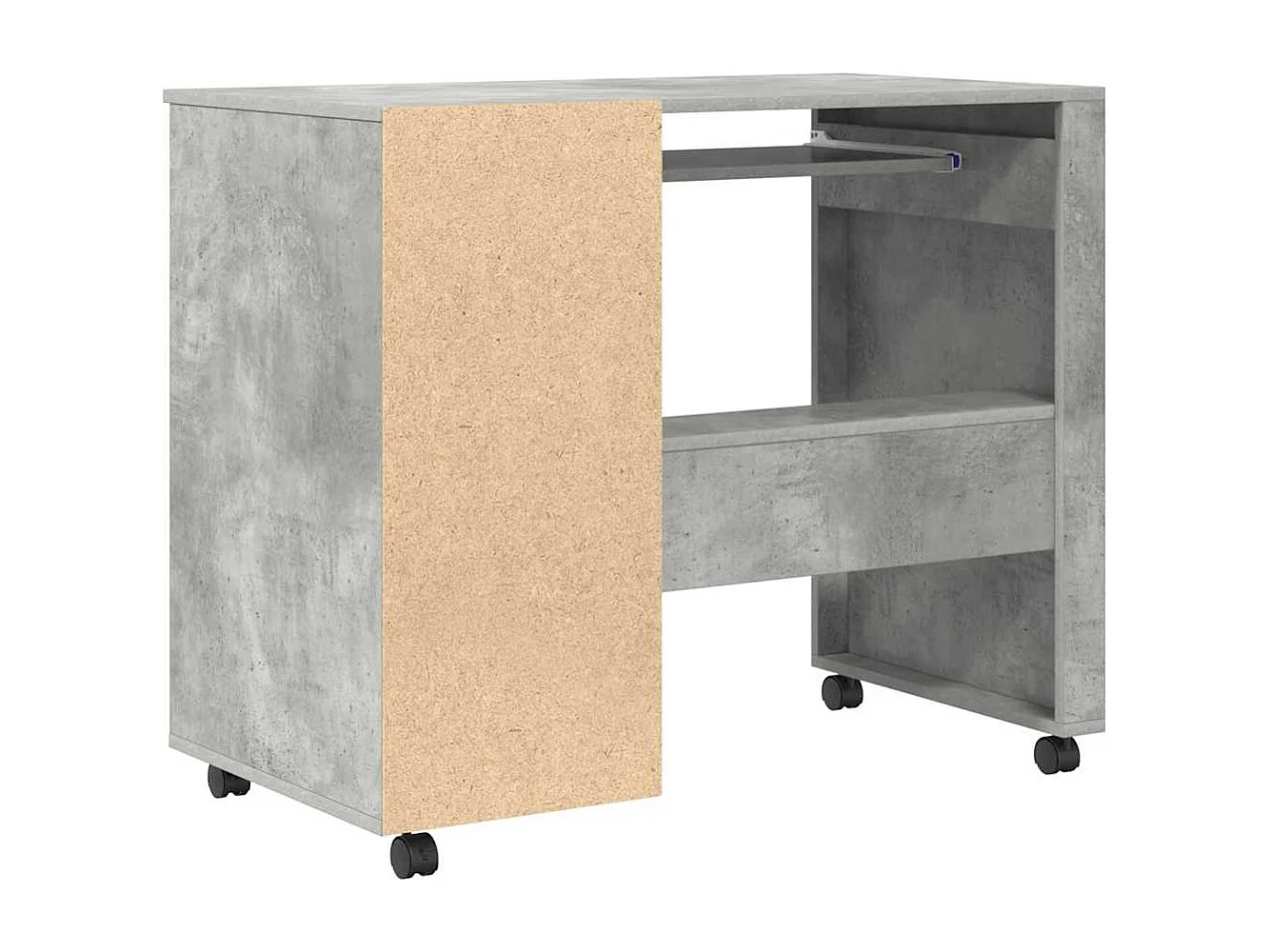 Scrivania con ruote e cassetto, Rovere Cemento, 91 x 50 x 77 cm