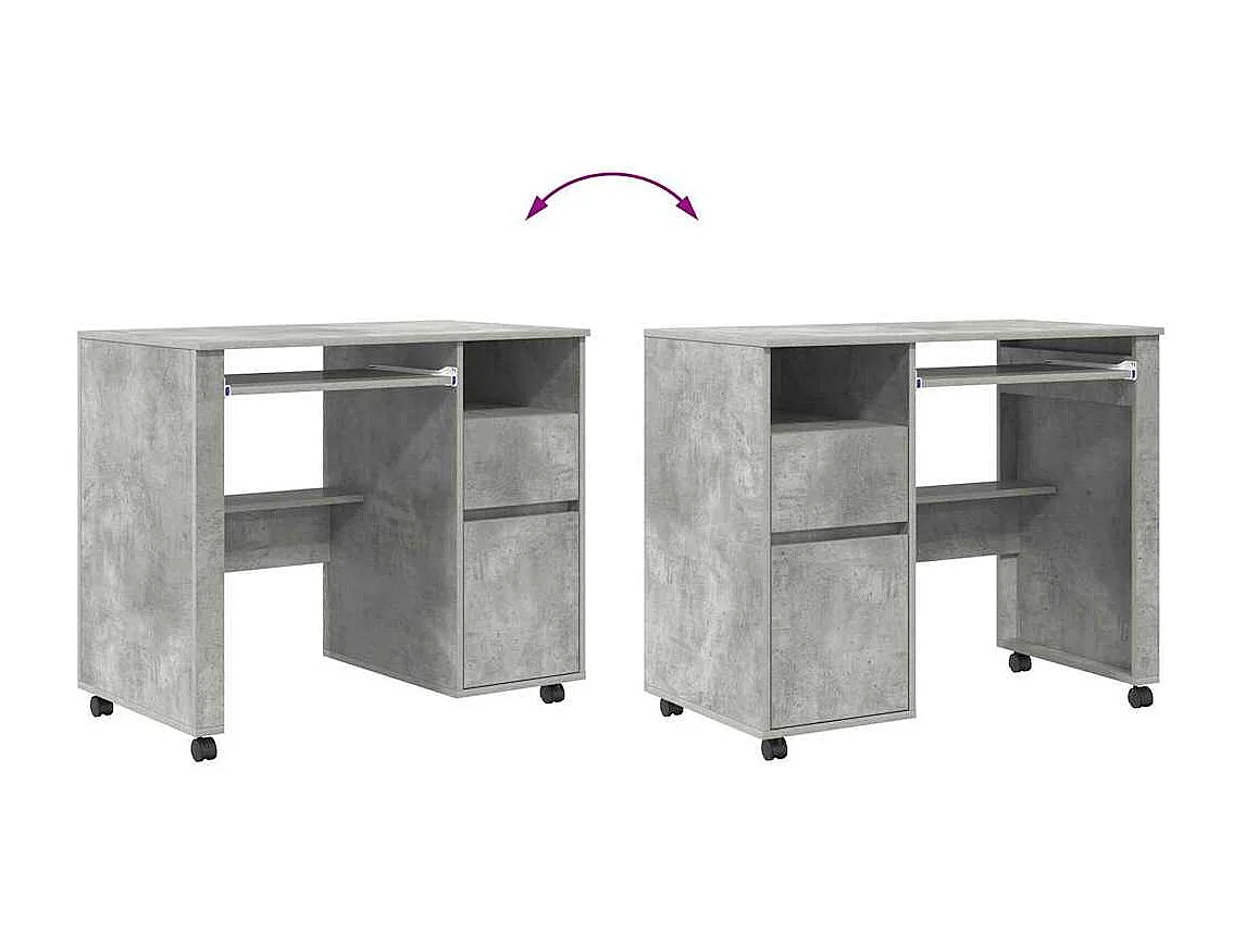 Scrivania con ruote e cassetto, Rovere Cemento, 91 x 50 x 77 cm