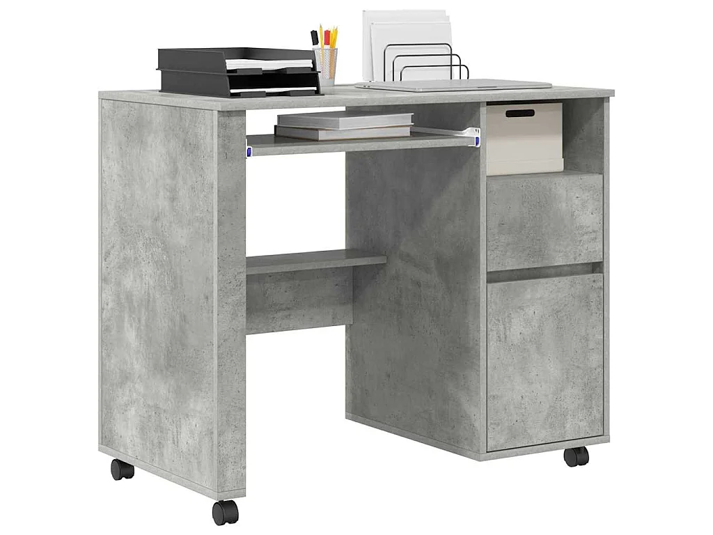 Bureau avec roulettes avec tiroir Chêne Béton 91 x 50 x 77 cm