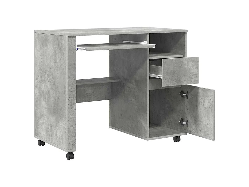Bureau avec roulettes avec tiroir Chêne Béton 91 x 50 x 77 cm