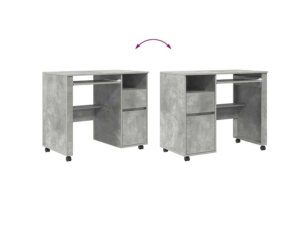 Bureau avec roulettes avec tiroir Chêne Béton 91 x 50 x 77 cm