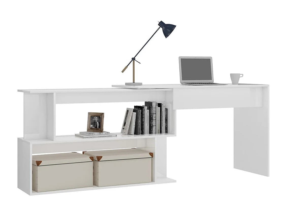 Scrivania angolare Bianco lucido 200x50x76 cm Legno composito