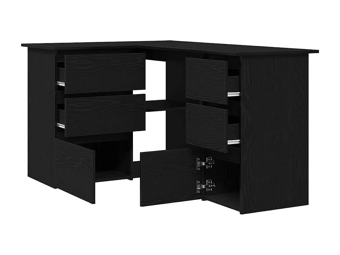 Zwarte eikenhouten hoekbureau 145 x 100 x 76 cm, bewerkt hout