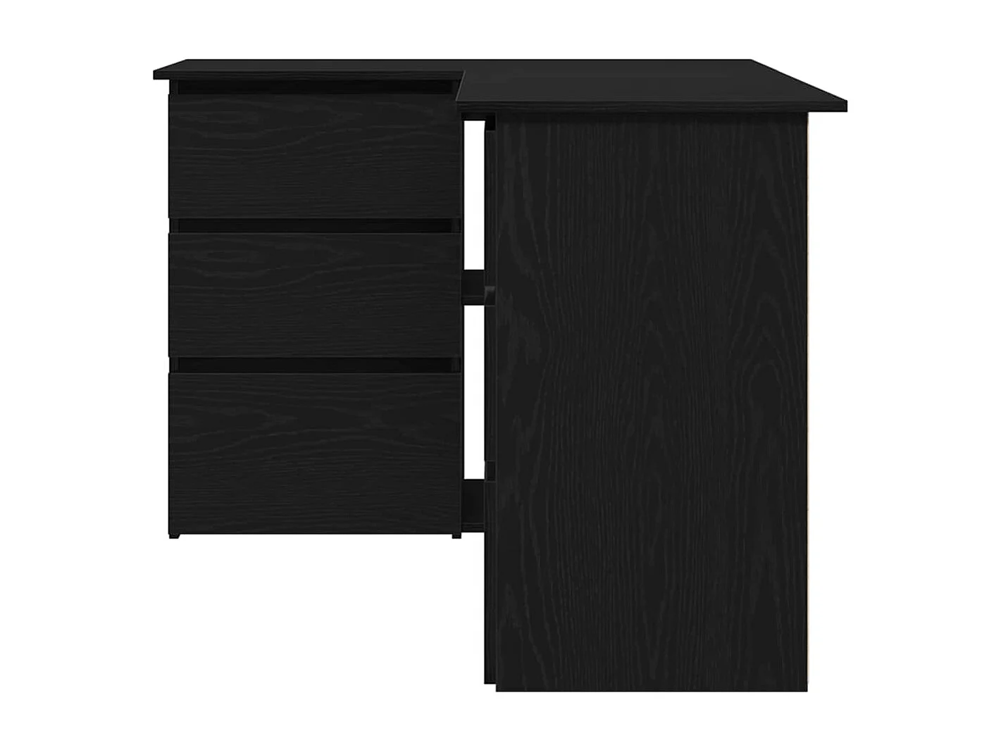 Zwarte eikenhouten hoekbureau 145 x 100 x 76 cm, bewerkt hout