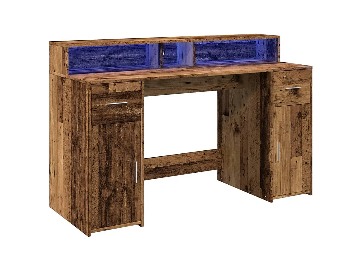 Escritorio con luces LED madera vieja madera de ingeniería