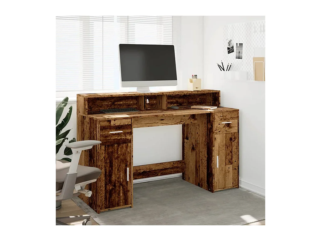 Escritorio con luces LED madera vieja madera de ingeniería