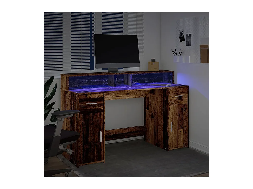 Escritorio con luces LED madera vieja madera de ingeniería