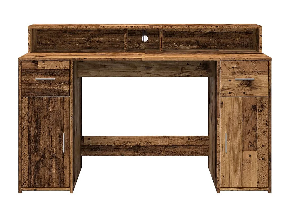 Scrivania con luci a LED in legno vecchio, legno ingegnerizzato