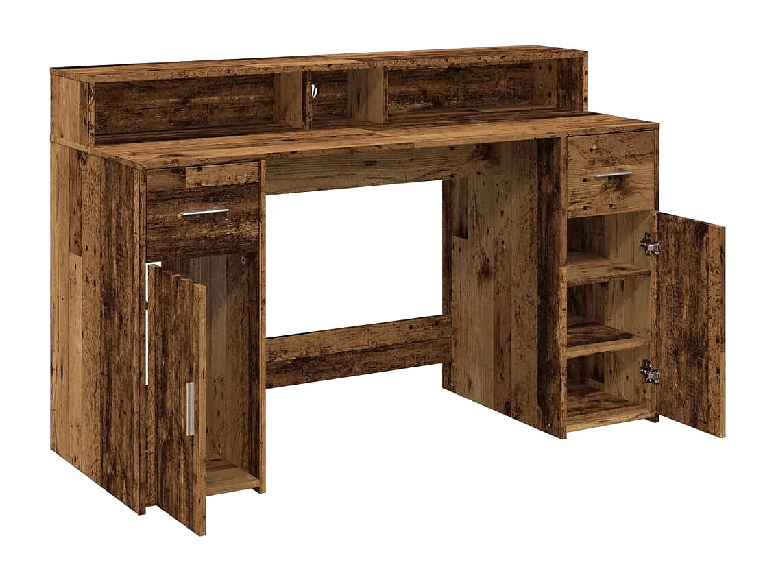 Scrivania con luci a LED in legno vecchio, legno ingegnerizzato