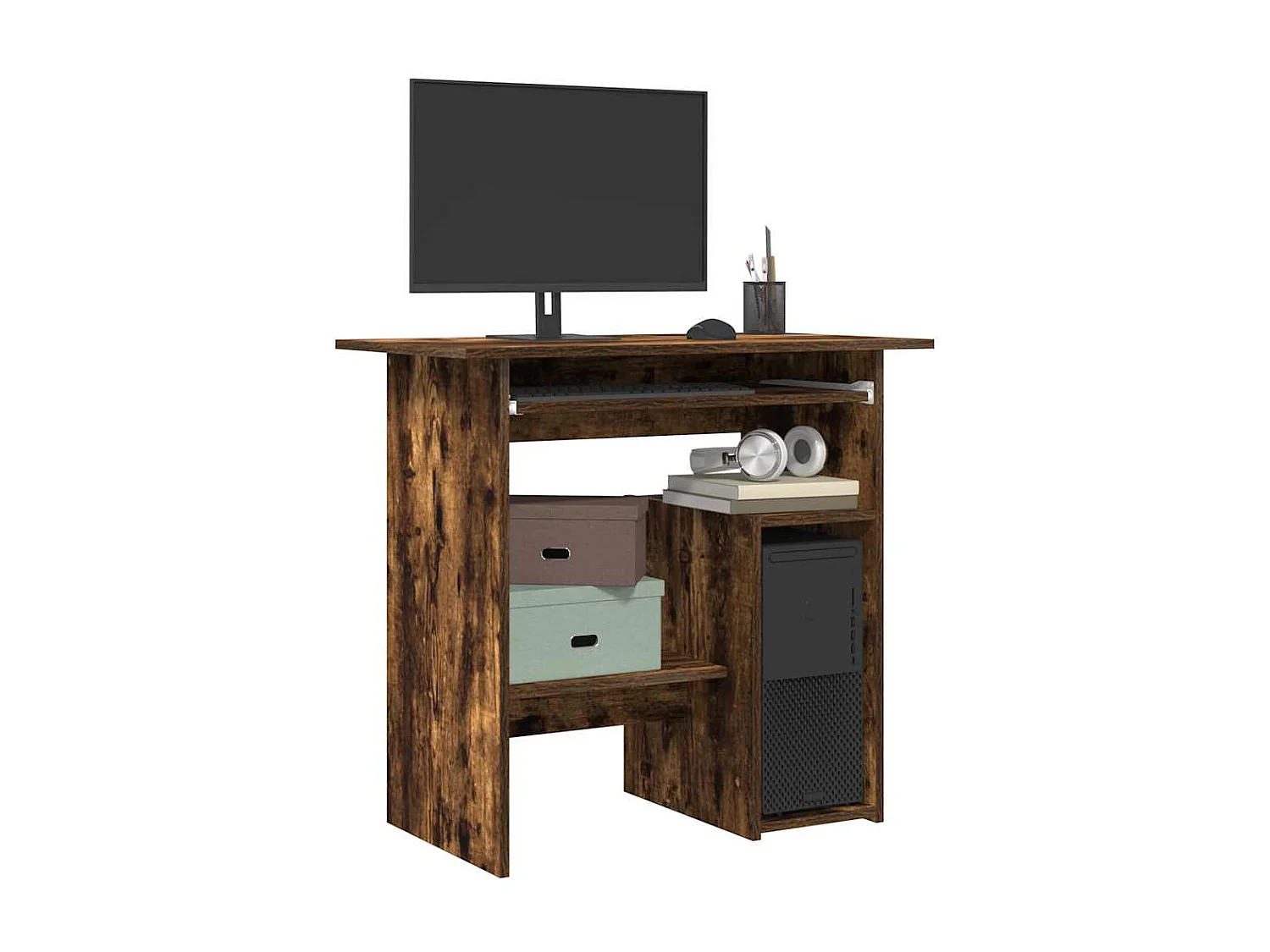 Gerookt eikenhouten bureau 80x45x74 cm, bewerkt hout