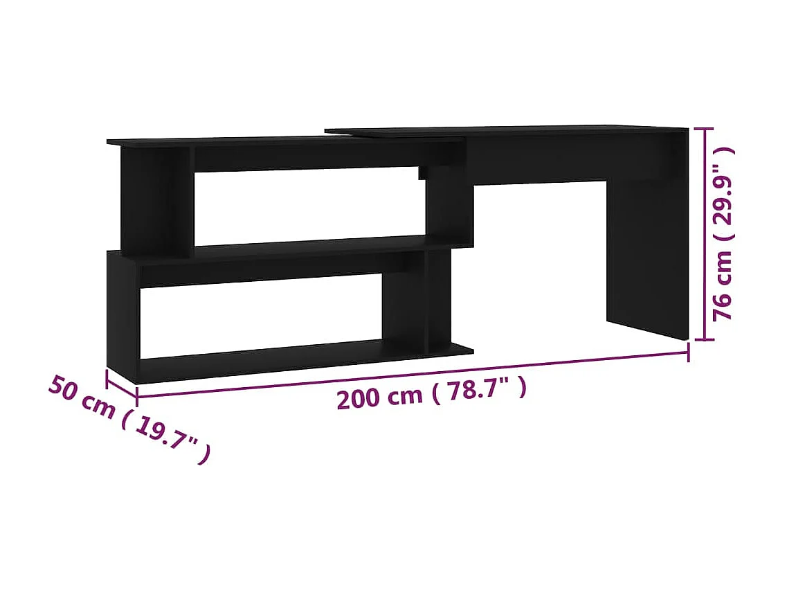 Escritorio de esquina negro 200x50x76 cm Madera de ingeniería