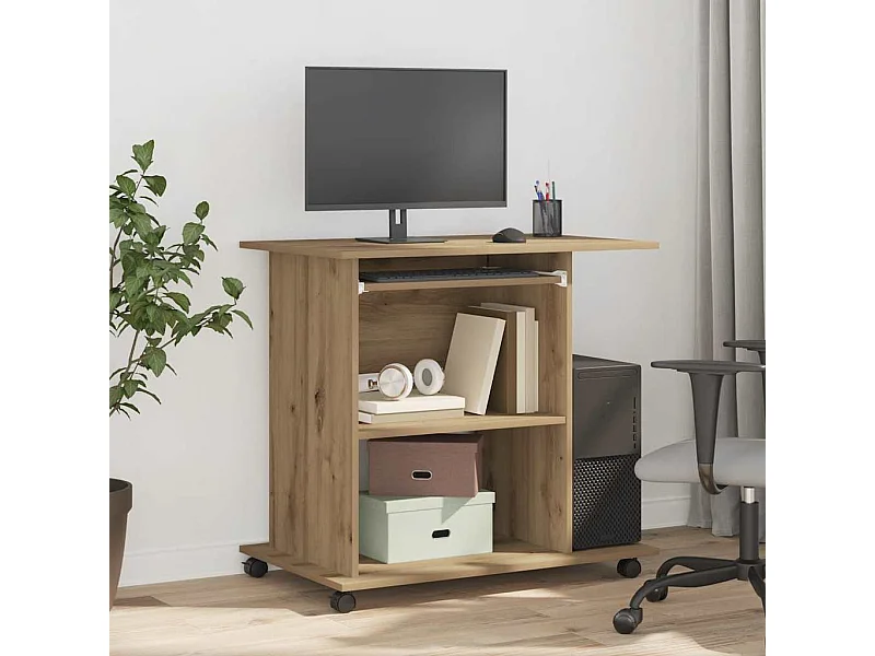 Bureau d'ordinateur chêne artisanal 80x50x75 cm bois ingénierie