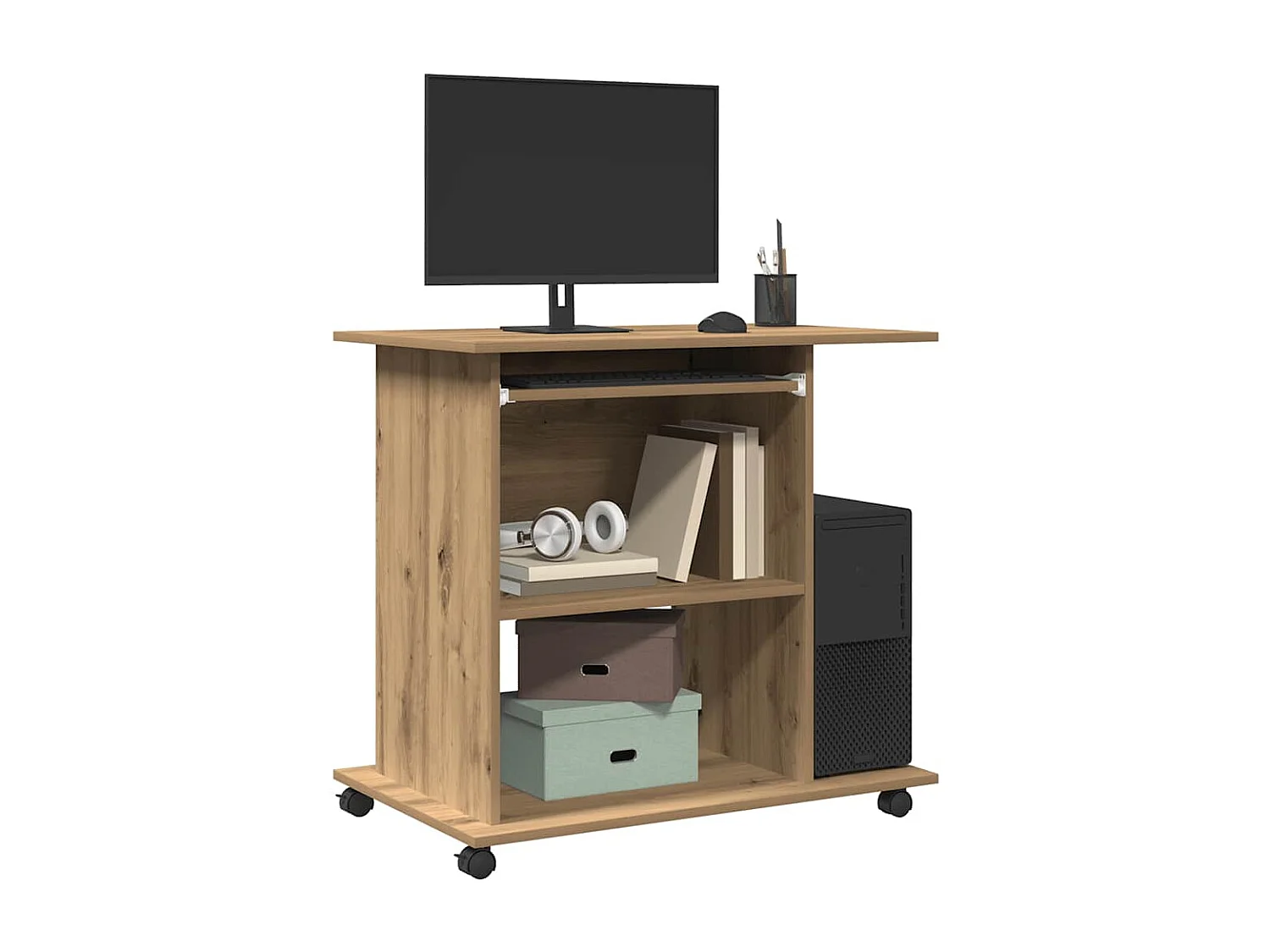 Bureau d'ordinateur chêne artisanal 80x50x75 cm bois ingénierie