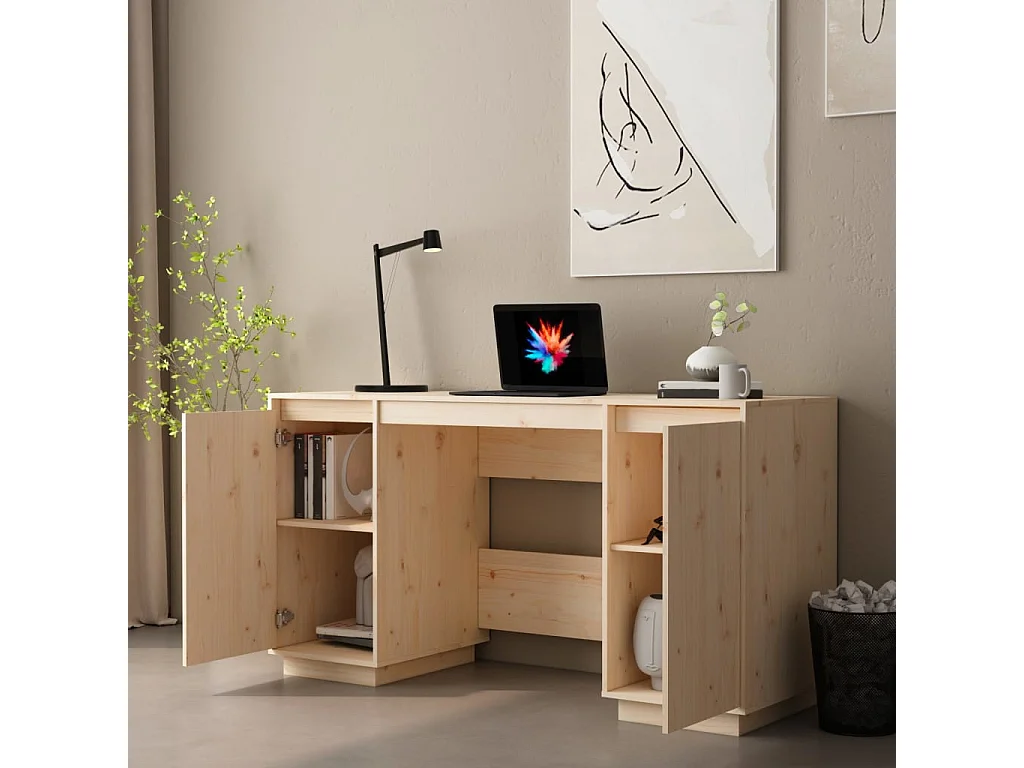 Scrivania 140x50x75 cm in legno massello di pino