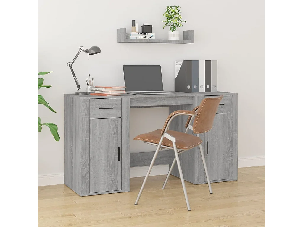 Escritorio de madera de ingeniería gris Sonoma con gabinete