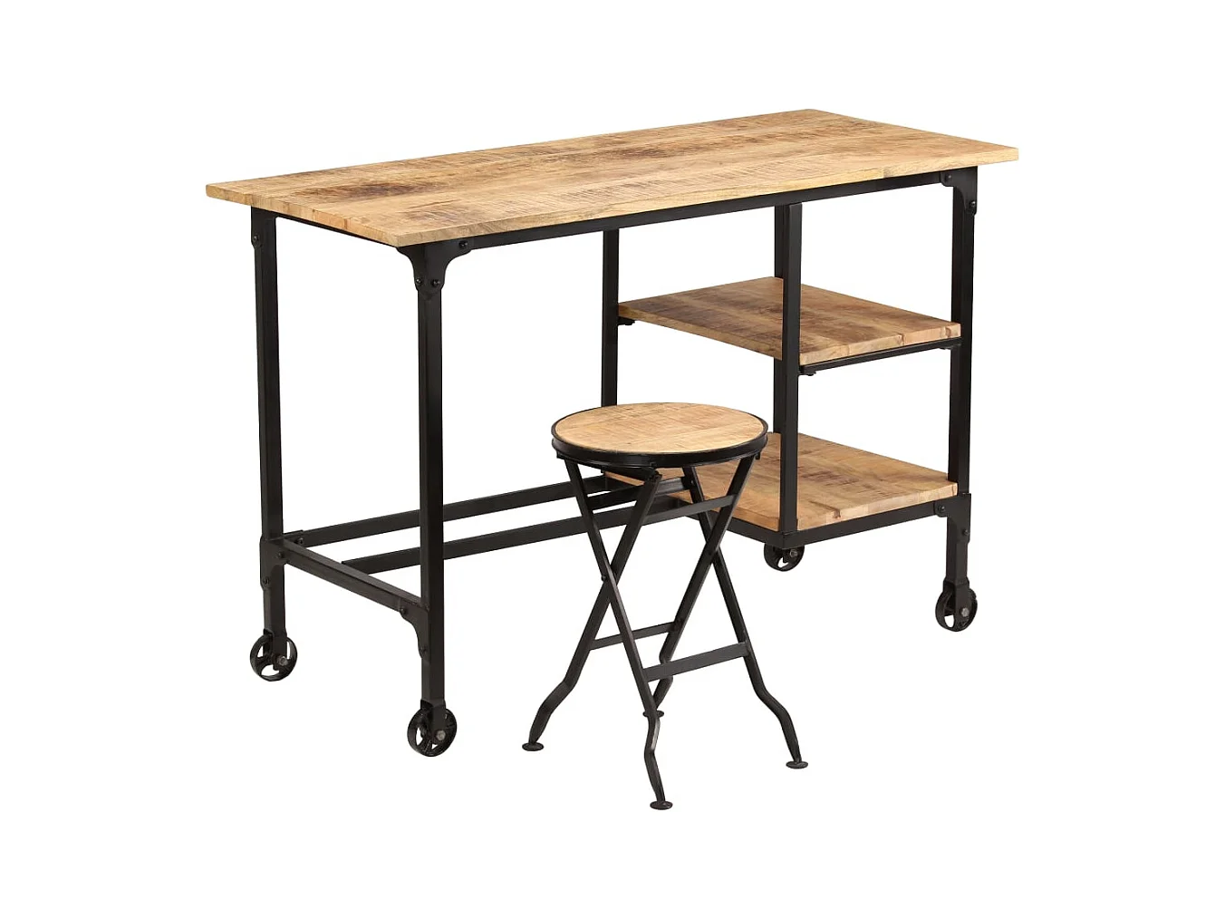 Scrivania con sgabello pieghevole Legno massello di mango 115x50x76cm