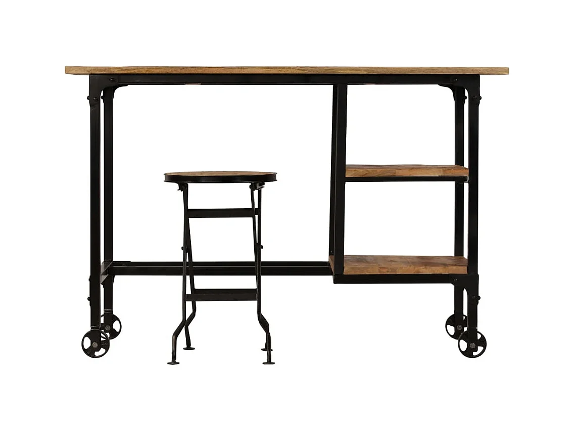 Scrivania con sgabello pieghevole Legno massello di mango 115x50x76cm